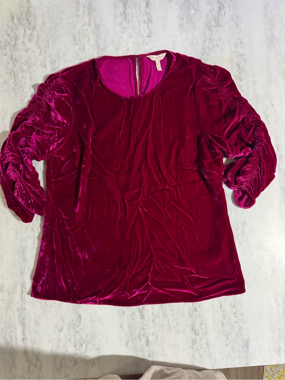 Rebecca Taylor Maroon Berry Holiday Velvet Ruffle Sleeve Relaxed fit Party Top S